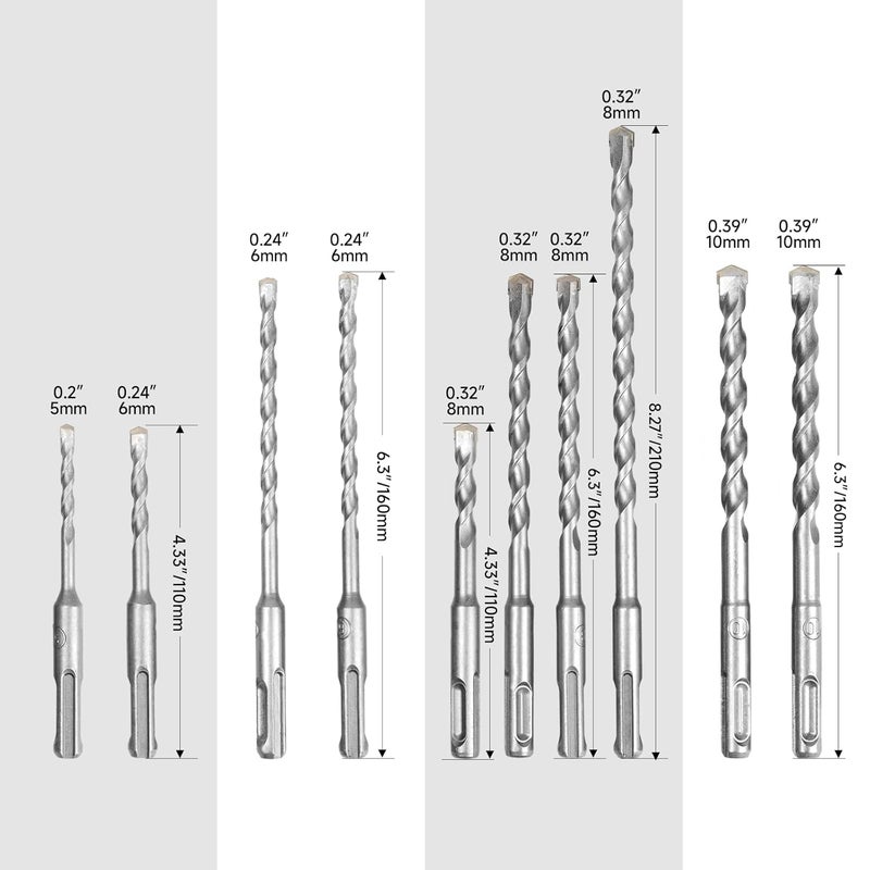 YOSIGHT 20Pcs Rotary Hammer Drill Bits and Chisel Set, SDS-Plus Shank Carbide - Tipped Drill Bits and Chisels with Storage Case, Tools for Concrete Brick Stone and Other Masonry Construction Materials - Image 2